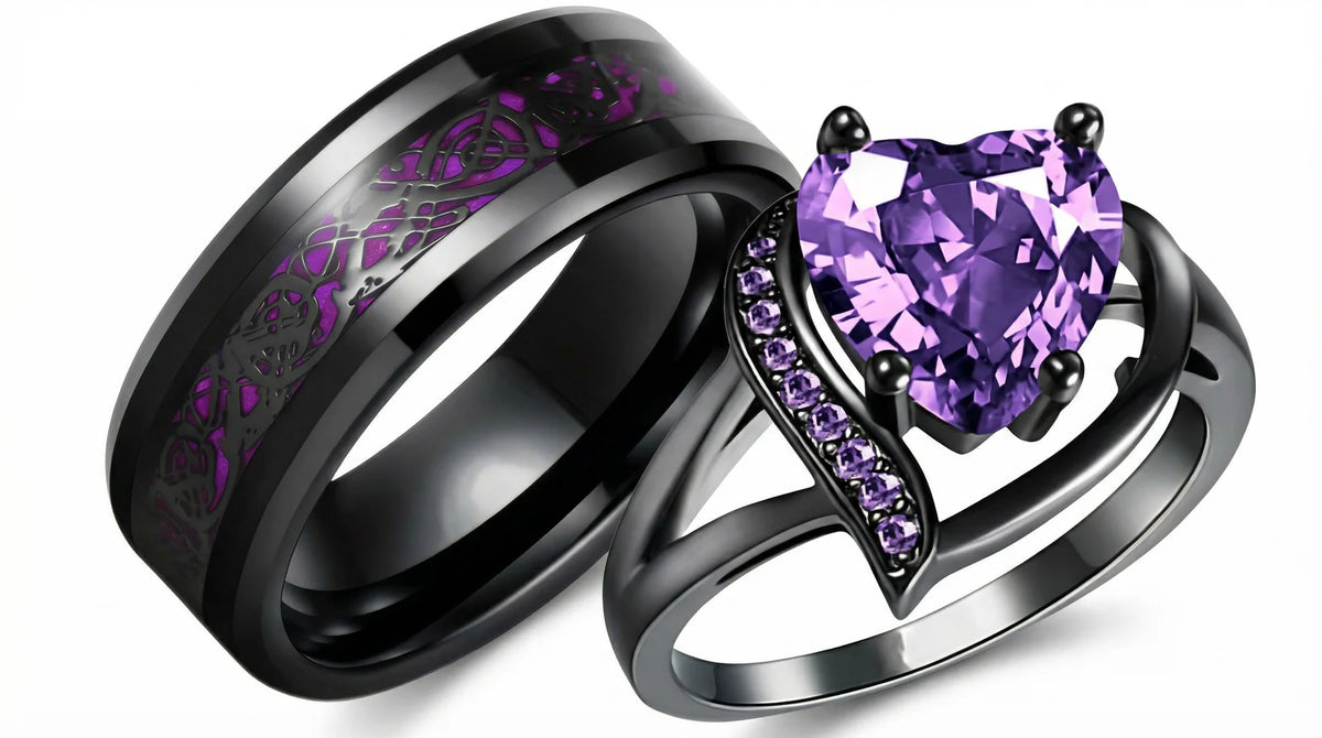 18K PVD Gold Zircon Heart Couple Promise Ring | Waterproof