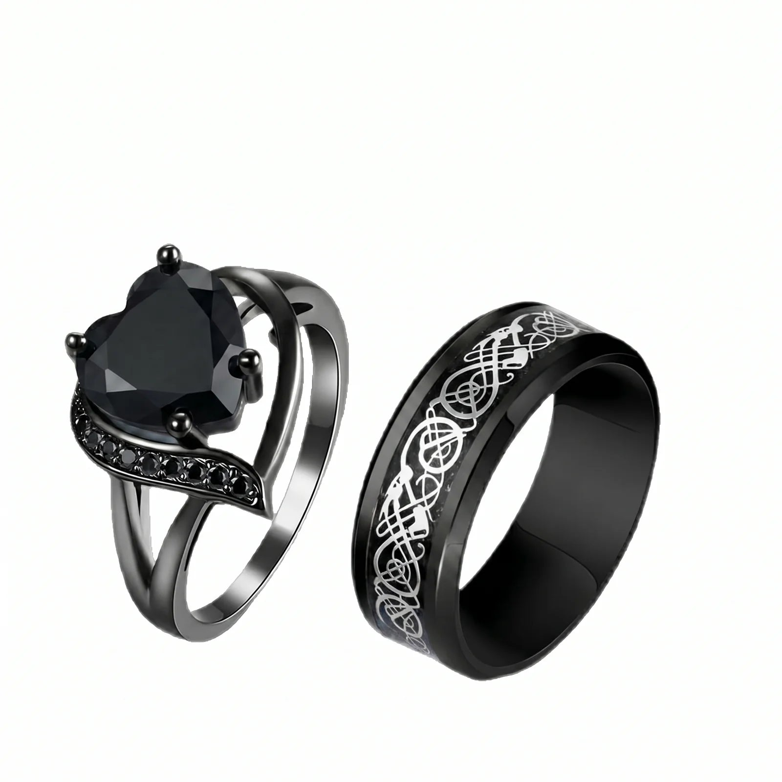 18K PVD Gold Zircon Heart Couple Promise Ring | Waterproof