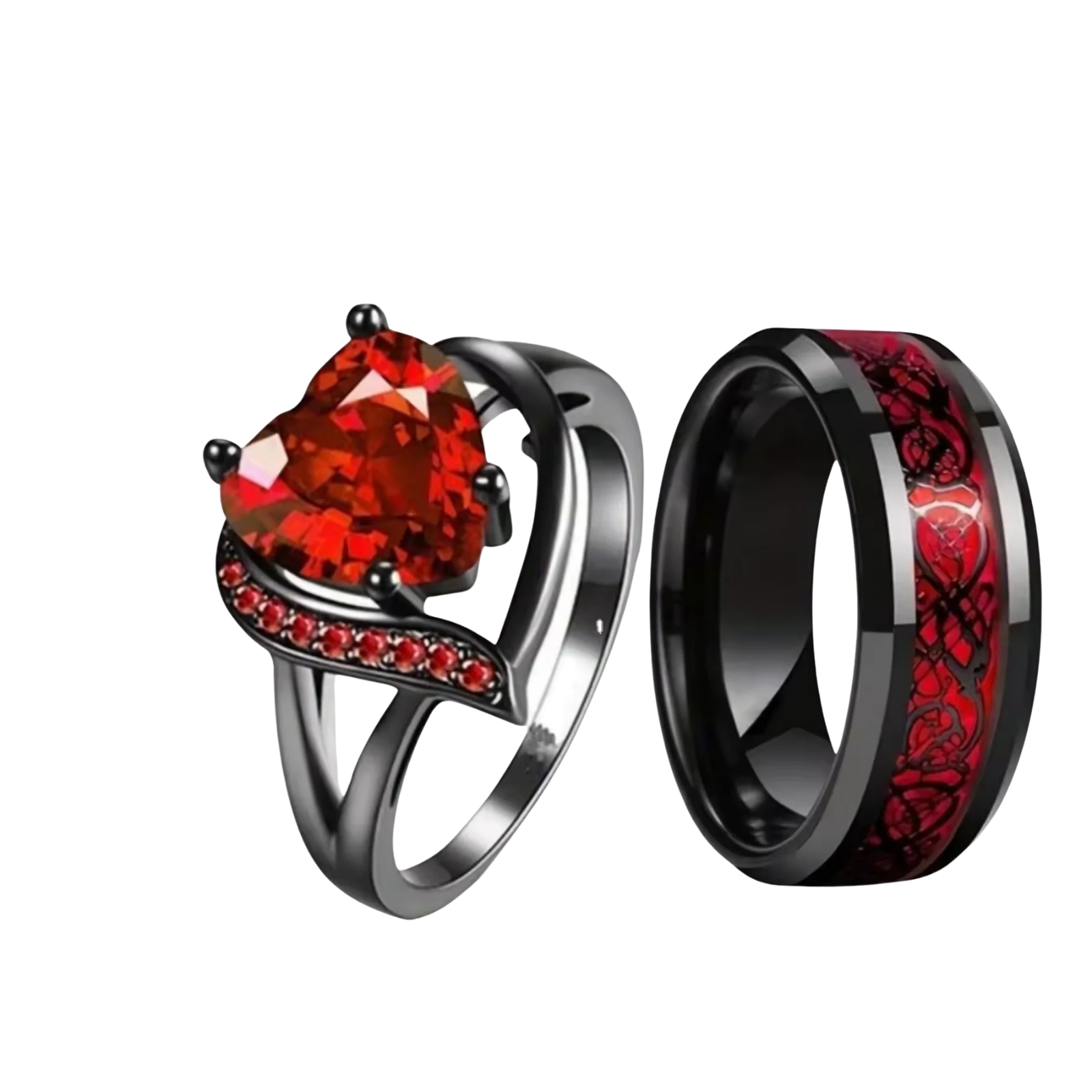 18K PVD Gold Zircon Heart Couple Promise Ring | Waterproof