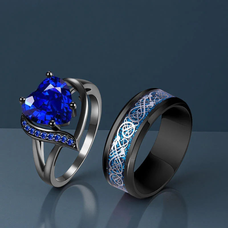 18K PVD Gold Zircon Heart Couple Promise Ring | Waterproof