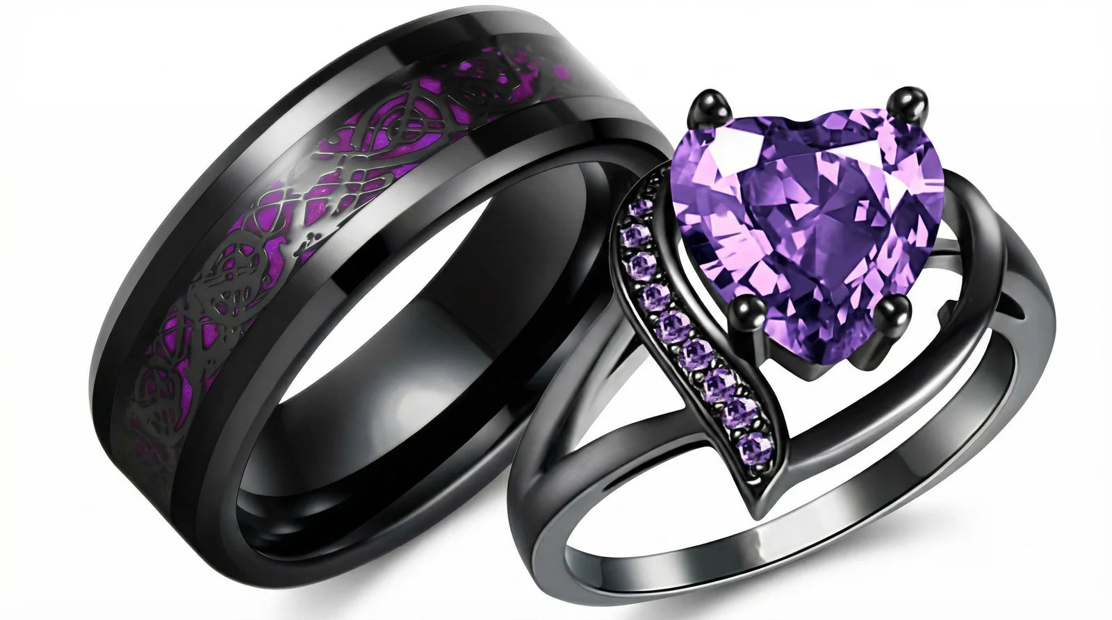 18K PVD Gold Zircon Heart Couple Promise Ring | Waterproof